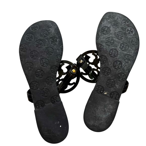 TORY BURCH Black Patent Leather Miller Classic Designer Logo Sandals Size 9.5 - Picture 5 of 8